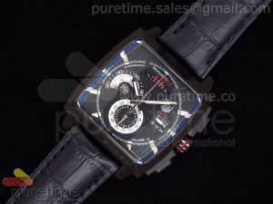 Monaco LS Calibre12 PVD Black Dial on Black Leather Strap Jap Quartz