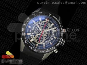 Calibre Heuer 01 Chrono SS Black Dial Red Hand on Black Rubber Strap Jap Quartz