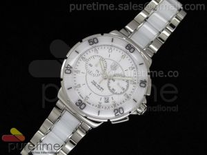 Formula 1 Lady Chrono SS/White Ceramic White Dial Diamond Markers on Bracelet Swiss Ronda Quartz