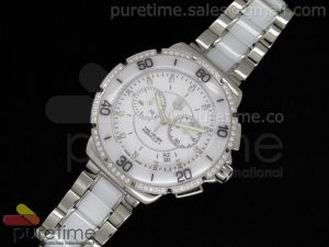 Formula 1 Lady Chrono SS/White Ceramic White Dial Diamond Bezel on Bracelet Swiss Ronda Quartz