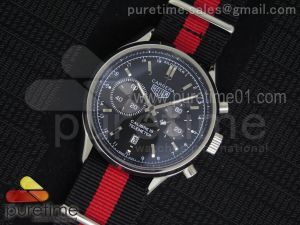 Carrera Calibre 18 Chrono SS Black Inner Bezel Black Dial on Black/Red Nylon Strap Jap Quartz