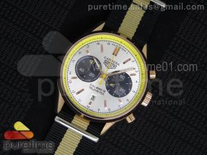 Carrera Calibre 18 Chrono RG Yellow Inner Bezel Silver Dial on Black/Cream Nylon Strap Jap Quartz