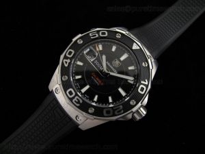 Aquaracer 500M Calibre 5 SS Black Dial on Rubber Strap ETA2824