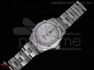 Aquaracer Ladies SS White MOP Dial Stick Markers Diamond Bezel on Bracelet Swiss Quartz