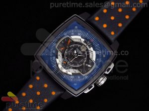 Monaco Mikrograph PVD Black Dial on Black/Orange Leather Strap Jap Quartz