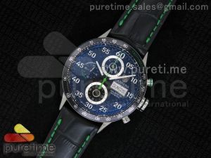 Carrera Calibre 16 SS Chrono Singapore Limited Edition Green Black Dial on Black Leather Strap ETA7750