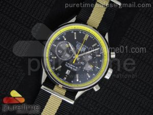 Carrera Calibre 18 Chrono SS Yellow Inner Bezel Black Dial on Black/Cream Nylon Strap Jap Quartz