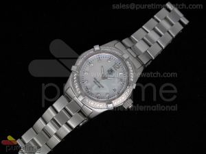 Aquaracer Ladies SS White MOP Dial Diamond Bezel on Bracelet Swiss Quartz