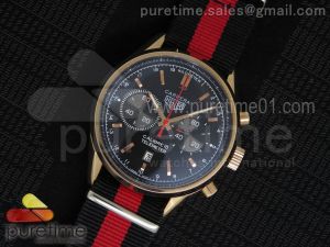 Carrera Calibre 18 Chrono RG Black Inner Bezel Black Dial on Black/Red Nylon Strap Jap Quartz