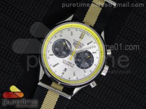 Carrera Calibre 18 Chrono SS Yellow Inner Bezel Silver Dial on Black/Cream Nylon Strap Jap Quartz