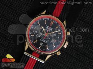 Carrera Calibre 18 Chrono RG Red Inner Bezel Black Dial on Black/Red Nylon Strap Jap Quartz