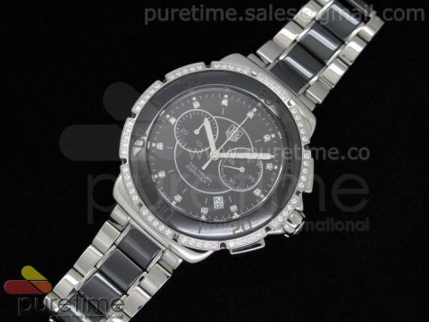 Formula 1 Lady Chrono SS/Black Ceramic Black Dial Diamond Markers Diamond Bezel on Bracelet Swiss Ronda Quartz