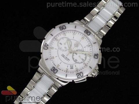 Formula 1 Lady Chrono SS/White Ceramic White Dial Diamond Markers on Bracelet Swiss Ronda Quartz