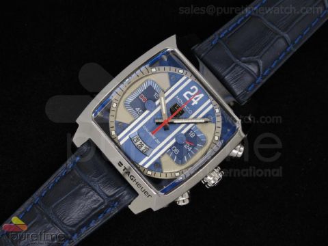 Monaco 24 Quartz Chrono SS Blue Dial on Blue Leather Strap