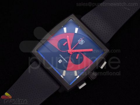 Monaco 44mm PVD Black/Red Dial on Black Rubber Strap Jap Quartz