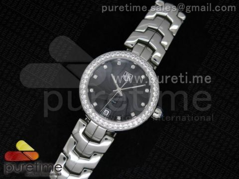 Link SS Diamonds Bezel Black Textured Dial on SS Bracelet Jap Quartz