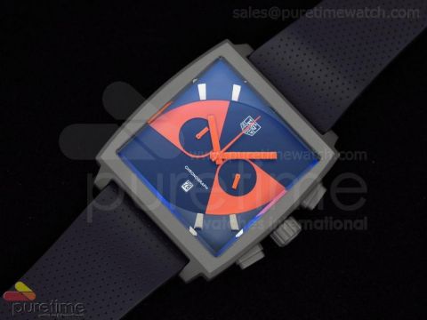 Monaco 44mm SS Black/Orange Dial on Black Rubber Strap Jap Quartz