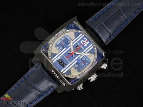 Monaco 24 Quartz Chrono PVD Blue Dial on Blue Leather Strap