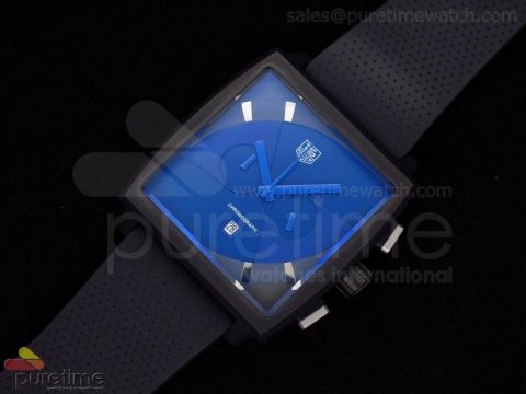 Monaco 44mm PVD Blue Dial on Black Rubber Strap Jap Quartz