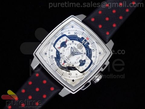 Monaco Mikrograph SS White Dial on Black/Red Barenia Leather Strap Jap Quartz